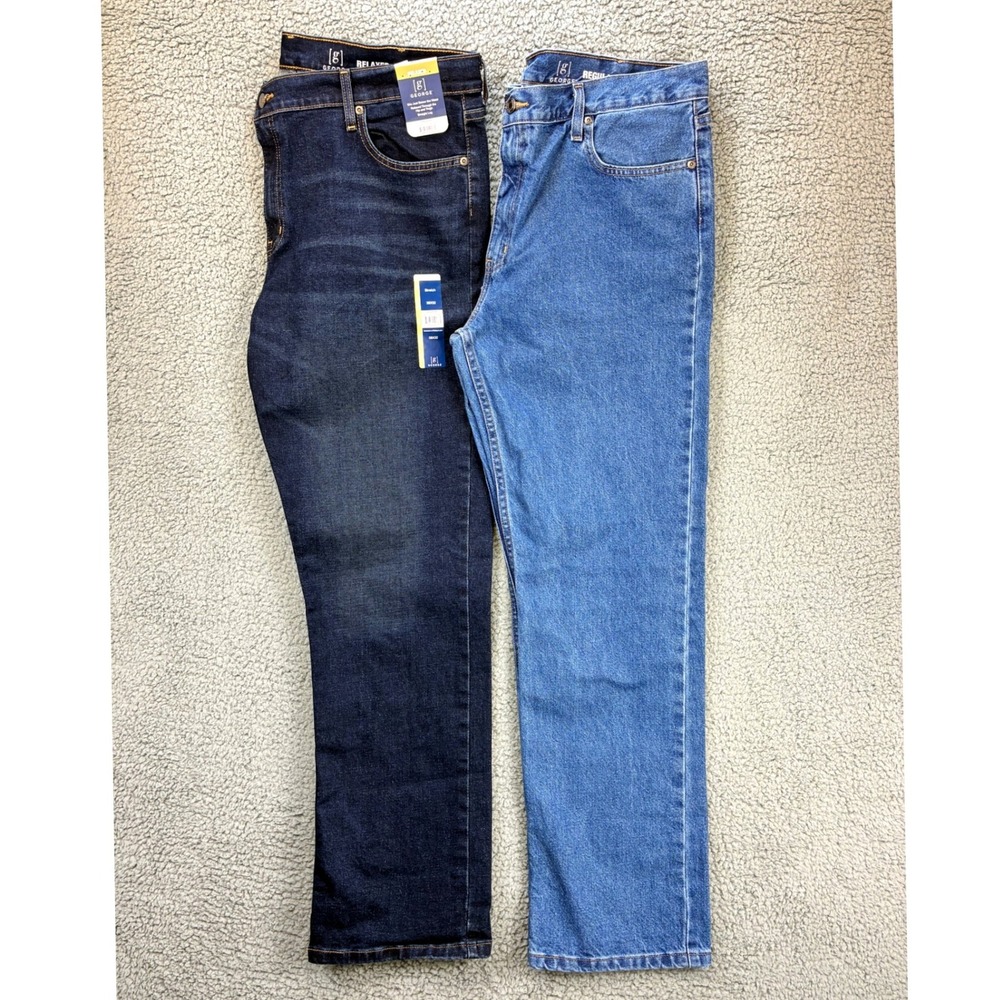 George Jeans Relaxed Fit Mens 38x32 Dark Wash Stretch Straight Leg Denim NWT